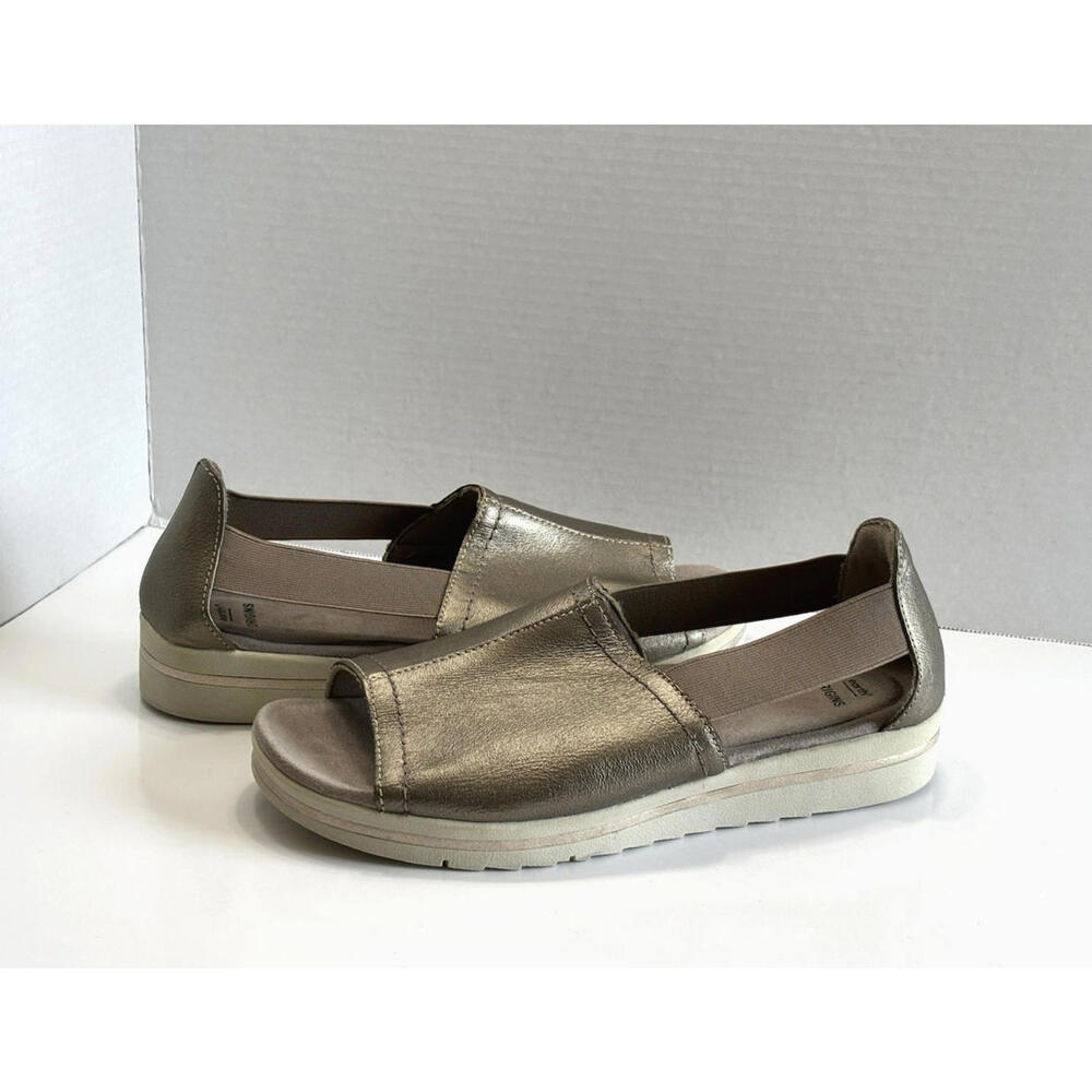 Earth Origins Carley Connie Sandals Women's 11 M Platinum Leather Comfort Wedge